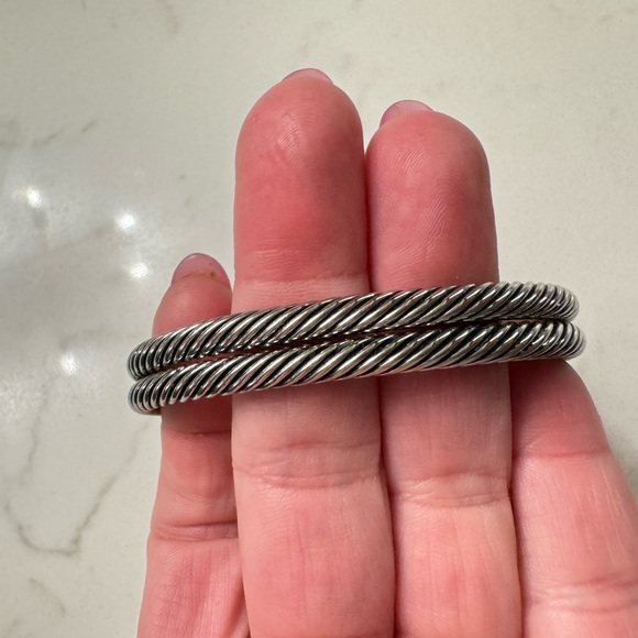 Cable Cuff Bracelet with Black Crystals and CZ, Silver Tone Adjustable Open Cuff - Picture 14 of 16